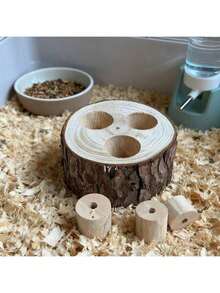 Wooden Cat, Hamster Toy, Pet Foraging Snack Box, Rabbit Guinea Pig Chew Toy, Hamster Landscaping Supplies - Multicolor - View 3