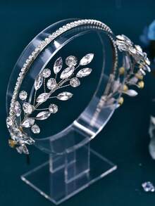 1pc Luxury Rhinestone Bridal Headband, Wedding Hair Accessory Valentine's Day Accessories - Silver - View 4