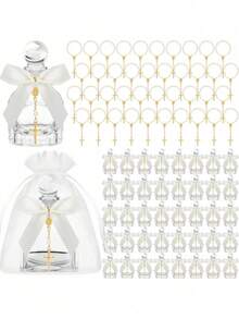 24pcs/Set Catholic Holy Water Bottles Wholesale, Baptism Guest Gifts, Glass Bottles With Gold Cross Bracelet, Lace Bow Tie, Ribbon, For Church Wedding Baptism Gifts (Lace Bow, White) - Multicolor - View 12