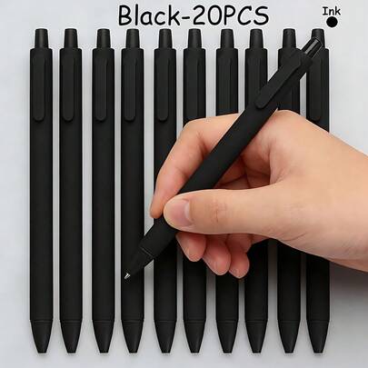 20/15/10/5pcs Set Cute Black Ballpoint Pens | 0.5mm Medium Tip, Quick-Drying, Retractable, Plastic Material, Ideal For Office And Home Use
