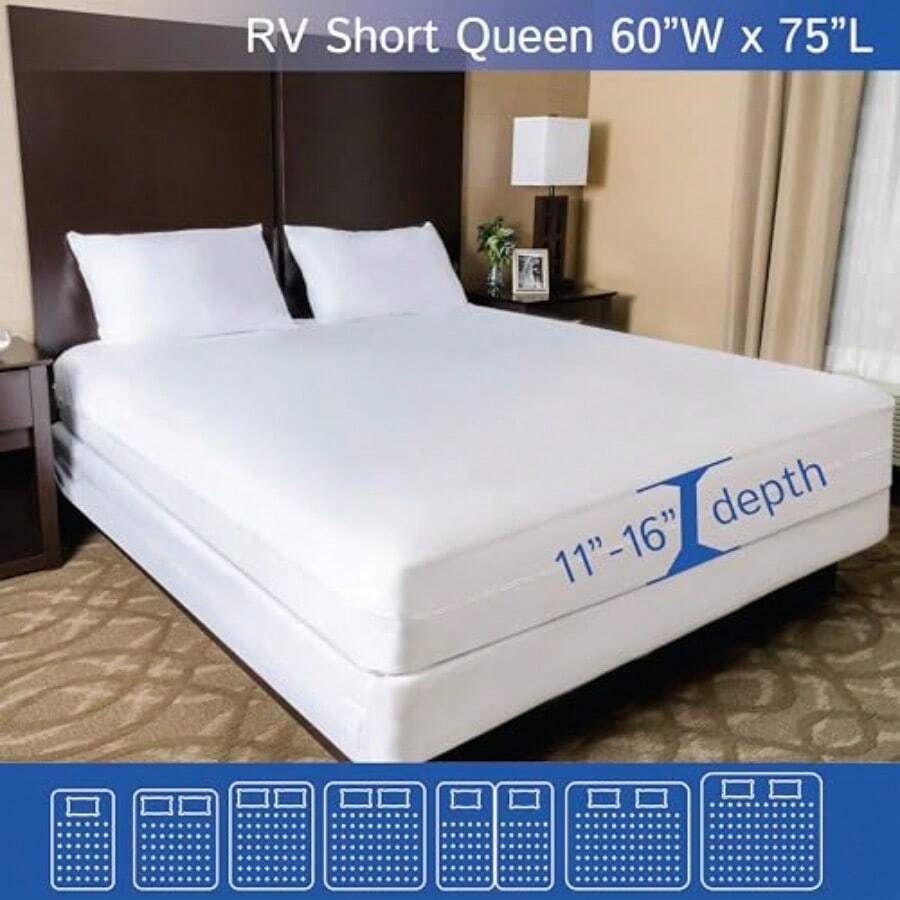 Tamaño Protector De Colchón con Cremallera - Funda De Colchón Impermeable - Funda De Cama Hipoalergénica A Prueba De Alergias Al Polvo - Parte r De Felpa De Algodón con-022 - RV Short Queen 60"x75" - Ver 1