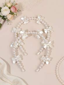 2pcs/Set Women Pearl Headband, Elegant Pearl Hairband With Bow, Graceful Wedding/Holiday Headpiece, Gift For Ladies - Beige - View 8