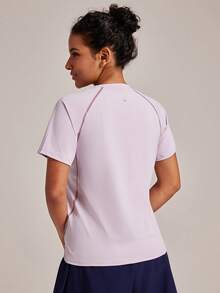 VUTRU Crew Neck Short Sleeve Fitted Athletic T-Shirt, Yoga & Running - Mauve Purple - View 2