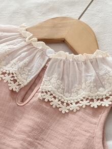 bearleader 3-7 Years Girls Summer 2pcs Outfit, Solid Color Lace Sleeveless Top Paired With Pink Pants, Casual Set - 粉色 - 查看 4