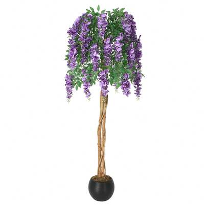 Árbol Flor Morado Artificial de Doble Tronco, Árbol Floral de Seda Realista con Ramas Musgosas, Planta Falsa para Decoración Interior y Exterior, Regalo de Bienvenida