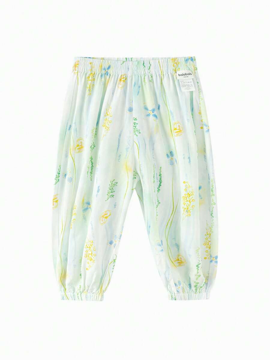 Balabala 儿童休闲裤，男女童款，全印花，松紧裤脚灯笼裤，2026夏季款 - 藍綠色調 - 查看 1