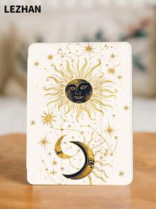 1pc Gold Sun & Moon Pattern Flat Tablet Protective Case With Pencil Slot, Anti-Drop, Tri-Fold Tablet Stand Protective Shell, Compatible With 10.2", Pro 11" 2021/2020/10th Gen, (A16) 11" 11th Gen 2025, 8th/9th/10th Gen, Galaxy Tab A8 10.5" 2022, Matepad 10.4"/Tab, Support Sleep/Wake, Ramadan Gift - Multicolor - View 3