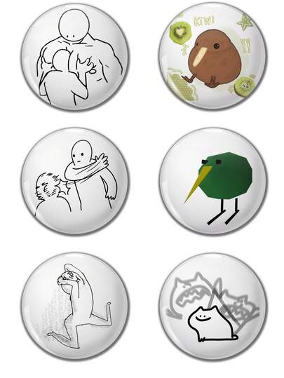 趣味图案安全别针徽章、纽扣别针，适合别在衣服、包包、背包上，是送给亲朋好友的趣味礼物。