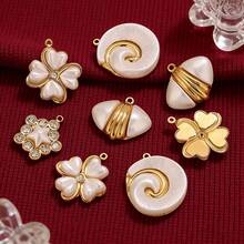 1件不锈钢白色珍珠花朵星星贝壳吊坠，适用于DIY耳环首饰制作材料、吊坠配件和工艺品 - 金黃色 - 查看 1