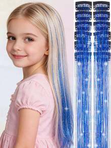 Rainbow Fairy Glitter Hair Clip And Hair Extension Set For Kids Girls And Women, Heat Resistant 20 Inch, 12/6/4pcs, Holiday Party Christmas New Year Halloween Cosplay Hair Accessories - Multicolor - View 7