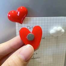 2pcs Modern Heart-Shaped Refrigerator Magnets, Cute Decorative Stickers For Kitchen, Office, Whiteboard, Storage Cabinet, Dishwasher, Home Decor, Mother's Day Gift - Red - View 3