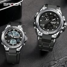 SANDA. SANDA 时尚夜光电子手表，男女通用 | 硅胶表带，50米防水，双显（指针/数字），秒表，世界时间，电池供电，合金表壳，不可充电纽扣电池，青春时尚设计 - 6067-739 - 查看 2