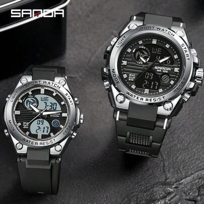 SANDA. SANDA Fashion Luminous Electronic Watch, Unisex | Silicone Strap, 50M Water Resistant, Dual Display Analog & Digital, Stopwatch, World Time, Battery Powered, Alloy Case, Non-Rechargeable Button Battery, Youthful Design