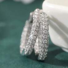 女士情人节成人礼物迷你经典耳环 - 銀色 - 查看 2