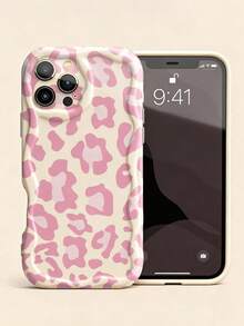 1个可爱又性感的豹纹图案全包覆式奶油色波浪边独特手机壳，兼容 11/12/13/14/15/16/17 Pro Max - 彩色 - 查看 1