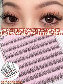 96片免胶自然款假睫毛，8-11毫米，柔软独特分段式C型卷翘纤长款睫毛簇，单根假睫毛，假睫毛 - C - 查看 2