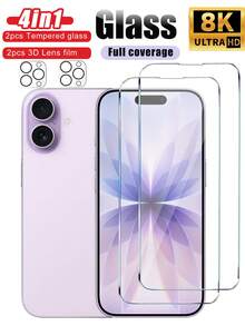 四合一套装：2片高清屏幕保护膜 + 2片3D镜头保护膜，适用于 17 Pro Max/17 Pro/17/AIR/16 Pro Max/16 Pro/16E/15/15Pro/14/13/12/11等机型，9H钢化玻璃 + 全屏覆盖，适合旅行和通勤，超清晰，易于安装。 - 無色 - 查看 37