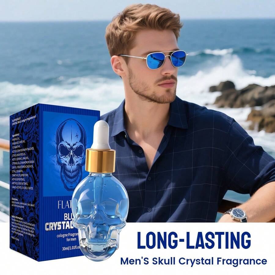 FLATPEA 2pcs Men's Skull Fragrance Set, 30ml, Includes Azure Fragrance And Ocean Breeze Scent, Alcohol-Free, Long-Lasting Fresh & Natural Aroma, Fashionable & Elegant Design, Suitable For Whole Body, Versatile For Various Occasions, Can Be Used Together, Ideal Gift For Holidays And Parties - Skull Perfume Oil - View 1