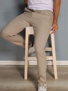 Men's Plus Size Twill Pants With Lycra, Skinny Style - 淺卡其色 - 查看 4