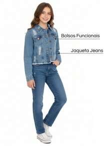 Short Denim Jacket For Girls And Teens - Light Jeans - View 4