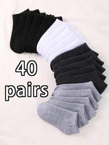 40 đôi tất trơn màu, tất cổ thấp mềm mại và nhẹ dành cho cả nam và nữ, kiểu dáng sinh viên, thích hợp cho mùa tựu trường. - Nhiều màu - Xem 25