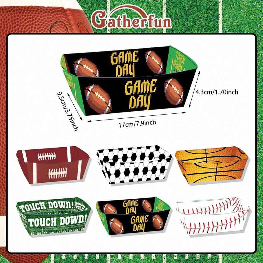 12pcs American Football Themed Party Fried Chicken & Fries Paper Boxes, Football World Cup Paper Boat Boxes, Hamburger Snack Paper Boxes - Multicolor - View 1