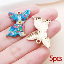 5/10个珐琅可爱宠物狗吊坠，镀金吉娃娃动物吊坠，适用于DIY手链、项链、耳环制作和工艺品制作 - 彩色 - 查看 9