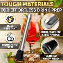 8 Inches Drink Muddler For Cocktails Stainl Steel Muddler Tool With Textured Head Lightweight Build Fruit Smasher For Drinks Mojitos Avocado Herbs Spices Ice Crushing Bar Tool For Mixing - Metallic - View 4