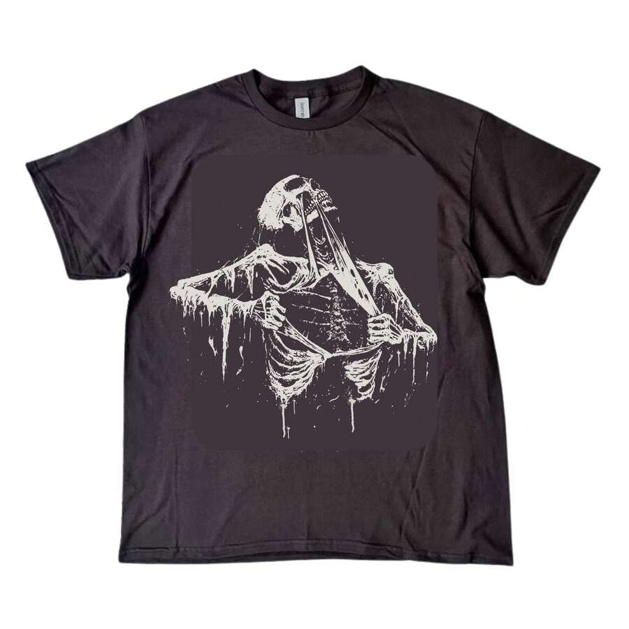 Dressing Recommendations Men's Casual Sports Set + Skull Print Round Neck T-Shirt And Shorts - Breathable, Slightly Elastic, Able For Summer Vacation Wear. - Black - View 1