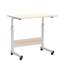 Height Adjustable Mobile Laptop Table | Rolling Overbed Workstation With Metal Frame & Castor Wheels - Light Wood Color - View 4
