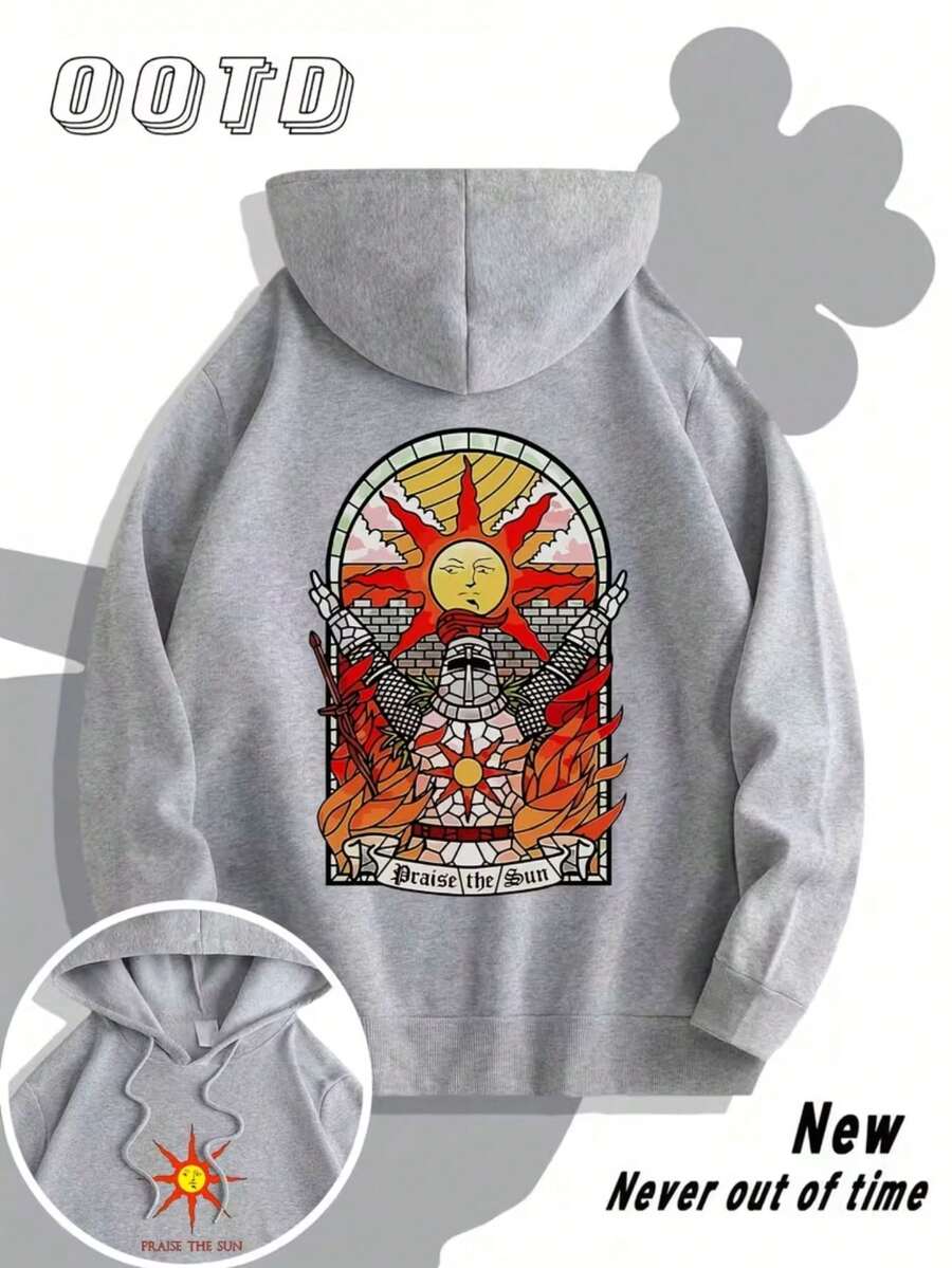 Kangaroo Hoodie Knight And Sun Unisex Men's And Women's Blouse 75% Cotton And 25% Polyester Top Premium Streetwear New Release Immediate Shipping Various Colors!! - 灰色 - 查看 1