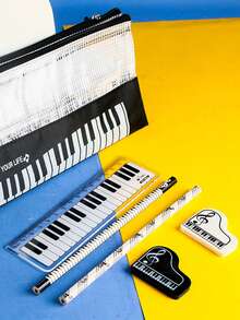 6-Piece Piano Stationery Set Music Element Pencil Case Ruler Pencil Eraser Stationery Set Essential Stationery Supplies For Students - Piano Stationery Set - View 3