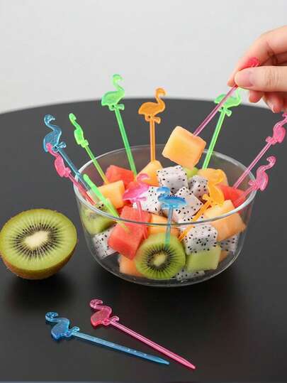 50/100/200 szt. wykałaczek do owoców w kształcie flamingów, wielokolorowe patyczki do szaszłyków, wykałaczki do owoców w kształcie flamingów, patyczki do przekąsek koktajlowych, wykałaczki do jedzenia, wykałaczki do kanapek i napojów, odpowiednie na imprezy, urodziny, wesela, grille i spotkania rodzinne