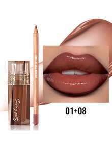 Pudaier Bộ 1 bút kẻ viền môi + 1 son dưỡng môi, công thức mềm mịn, dưỡng ẩm lâu trôi, kẻ viền môi hoàn hảo, phù hợp với mọi tông da, tuyệt vời cho các lễ hội âm nhạc, tiệc tùng và quà tặng ngày Valentine. - 01+08 - Xem 3