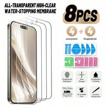 8pcs Full-Transparent High-Definition Hydrogel Film Compatible With IPhone 11 11 Pro 11 Pro Max 12 12pro 12pro Max 12mini 13 13 Pro 13 Pro Max 13 Mini 14 14 Pro 14 Pro Max 14 Plus 15 15 Pro 15 Pro Max 15 Plus 16 16 Pro Max 16 Pro 16 Plus 17 17Pro 17 Pro Max 17 Air High-Definition Hydrogel Film, Original Screen Visual Experience, Exclusive Adaptation For Curved Screens, Ultra-Thin And Flexible - Classic Version, 8 Pieces (4 Screen Protectors + 4 Sets Of Application Tools) - View 1