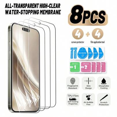 8 IN 1(4 Films + 4 Sets Of Film Application Tools) Full-Transparent High-Definition Hydrogel Film For IPhone Air High-Definition Hydrogel Film, Original Screen Visual Experience, Exclusive Adaptation For Curved Screens,, Restores The Original Scre