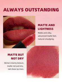 USHAS哑光唇膏，防水，持久，不粘腻，优雅的红粉色调，质地轻盈，适合所有肤质 - #01 - 查看 3