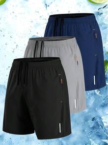 Quần short thể thao nam nhanh khô, quần chạy bộ cạp chun có túi khóa kéo và sọc phản quang, quần short tập luyện mùa hè thường ngày. - màu đen - Xem 6