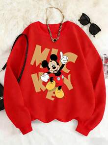 1pc Disney Mickey Mouse Sweatshirt For Tween Boys - Vibrant Style, Bold Lettering Mickey Graphic, Soft & Comfortable, Ideal For Casual Daily Wear & Disney-Themed Outings - 紅色 - 查看 1
