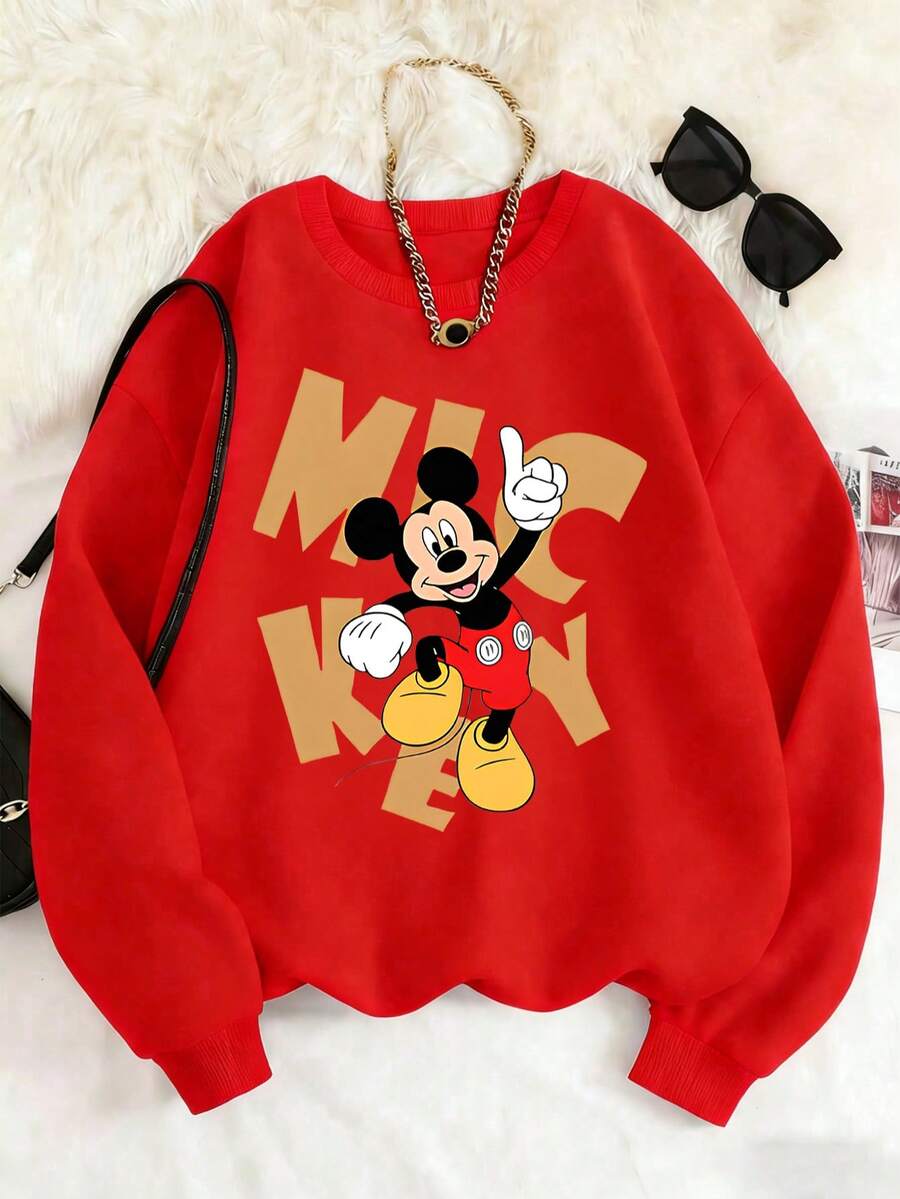 1pc Disney Mickey Mouse Sweatshirt For Tween Boys - Vibrant Style, Bold Lettering Mickey Graphic, Soft & Comfortable, Ideal For Casual Daily Wear & Disney-Themed Outings - 紅色 - 查看 1
