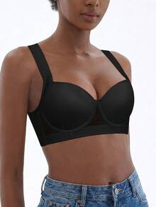 Women's Black Push Up Bra - Comfortable, Breathable & Wide Straps With Side Coverage - Black - View 10