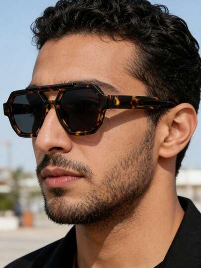 AOOBCC 1pc Men's Double Bridge Square Frame Minimalist Stylish Glasses (Suitable For Driving, Travel, Leisure, Outdoor, Sports, Daily Wear)