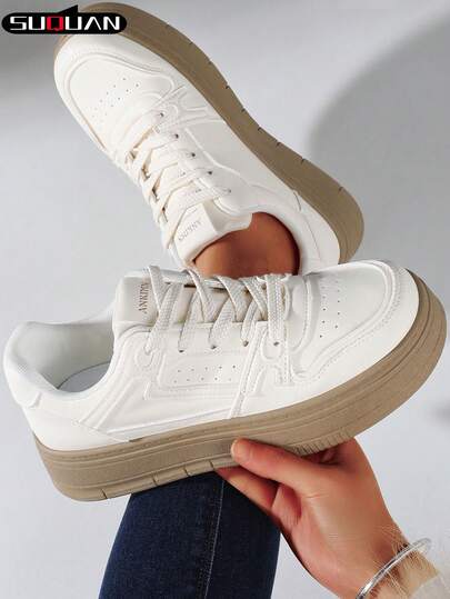 2026 New Women's White Chunky Sole Platform Sneakers, 2 Sole Color Options, Comfortable & Elevated, Stylish & Versatile For Daily Casual Wear & Commute