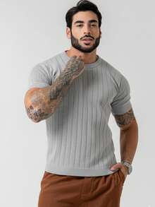TRICOT DE LUXO Men's Lightweight Textured Knit T-Shirt, High Quality, Spring, Summer, Autumn, Premium Quality - 銀色 - 查看 6