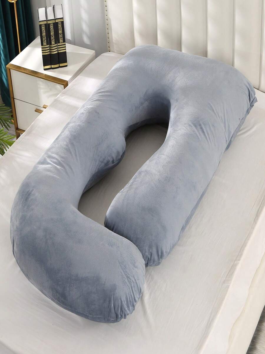 Soft Plush Pure Gray Pregnancy Pillow, Reading Back Pillow, Lumbar Support Pillow, Leg Rest & Neck Pillow, Bed Companion Pillow - Grey - View 1