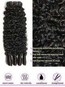 Burmese Curly Bundles Human Hair Extensions Water Curly Human Hair With Spiral Ends Double Weft Quick Weave For Women Natural Black Color 45g/Bundle - Natural Black - View 2