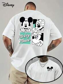 Disney 1 camiseta de Mickey para hombre, cuello redondo, respirable, relajante, ligeramente elástico, patrón de dibujos animados, versión regular, cuello redondo, adecuado para adultos, verano, deportes, fiestas, Pascua - Blanco - Ver 1