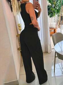 Women Casual Slim Fit Button-Up Suit Set, Modest - Black - View 5
