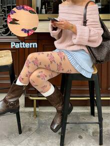 1 Piece Women's White Rose Tone Tights High Stretch Breathable Versatile Pantyhose For Daily Outings And Dates - White - View 2