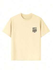 Tween Boy Slogan Print T-Shirt, Suitable For Boys Outdoor Sports, Boys Spring/Summer Casual Versatile Top - Apricot - View 9